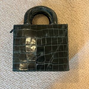 Staud Green Croc Embossed Hardshell Bag with Detachable Strap